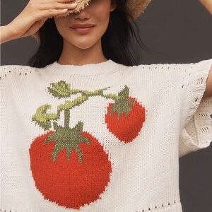 Maeve Tomato Graphic Sweater - Womens White and Red size XL
